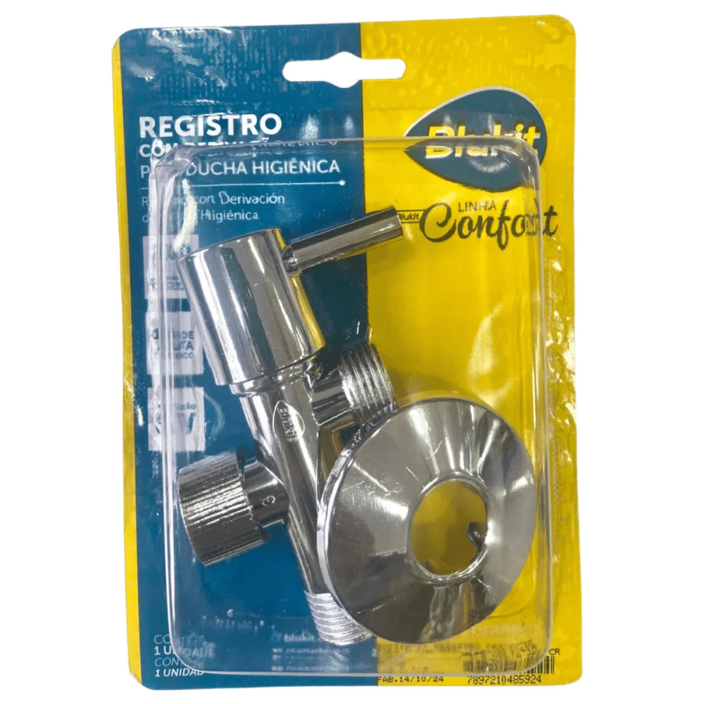 Registro 1/4 De Volta Com Derivação ABS Cromado Para Ducha Higiênica 1/2"x1/2" Blukit
