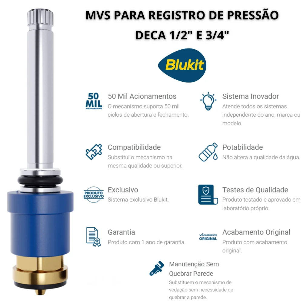 Reparo MVS Para Registro de Pressão Deca 1/2" e 3/4 Blukit