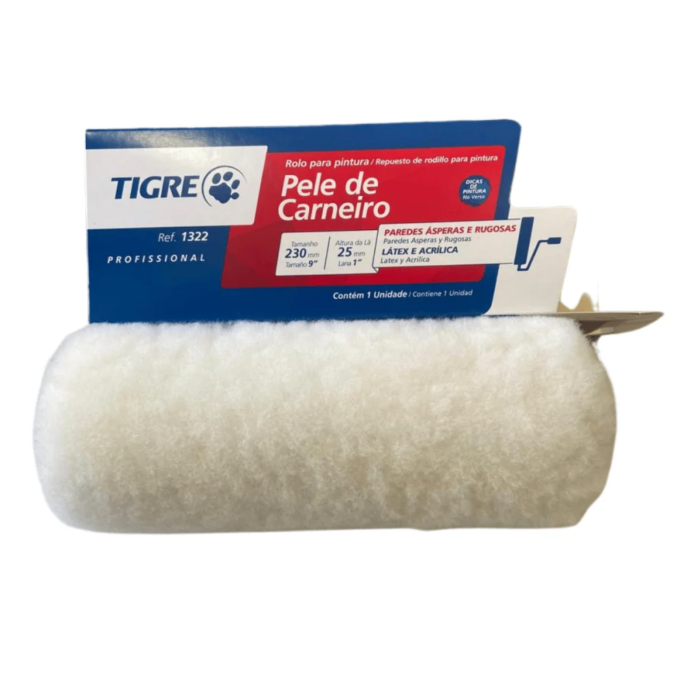 Kit Rolo de Lã Pele de Carneiro 23cm Ref.1322 + Suporte P/ Rolo Simples Ref.1301 Tigre