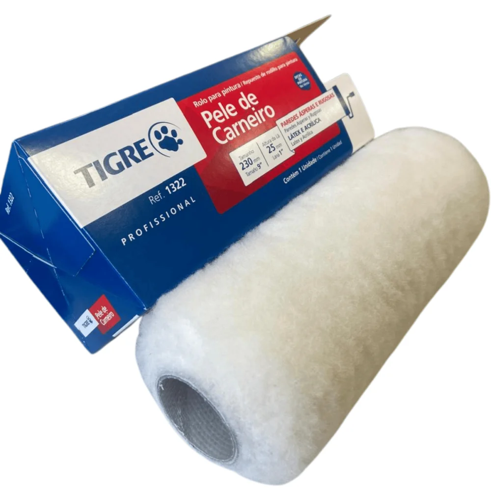 Kit Rolo de Lã Pele de Carneiro 23cm Ref.1322 + Suporte P/ Rolo Simples Ref.1301 Tigre