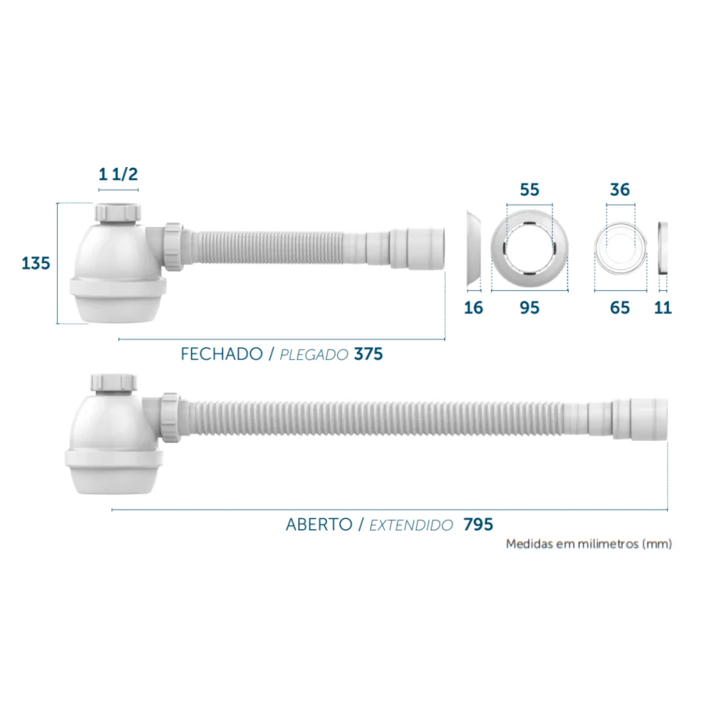Sifão Copo Tubo Extensivo 70cm Branco Blukit