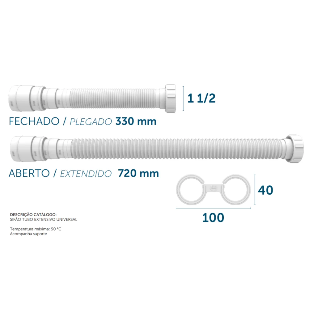 Sifão Tubo Extensivo Sanfonado Universal 70cm Branco Blukit