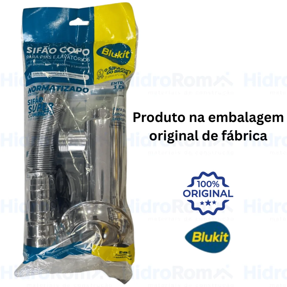 Sifão Sanfonado Com Copo Para Lavátorio PVC Cromado Blukit