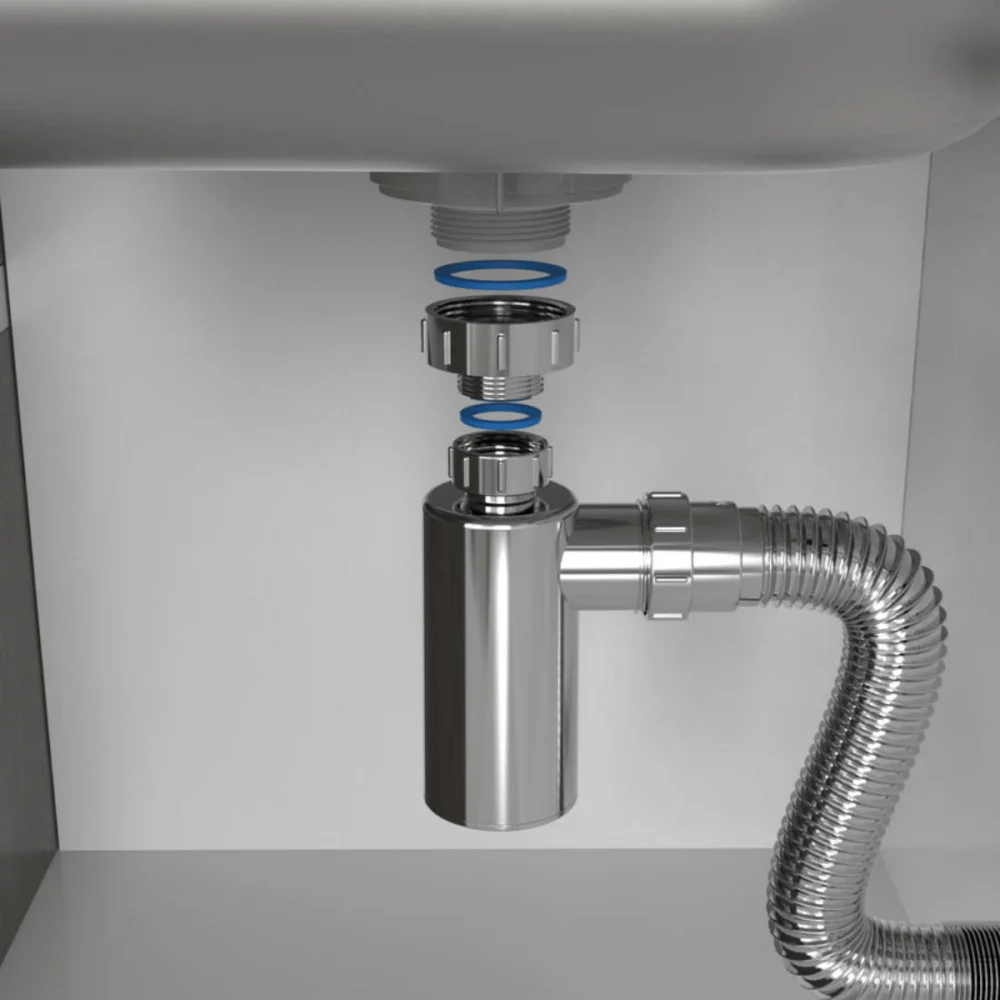 Sifão Sanfonado Com Copo Para Lavátorio PVC Cromado Blukit