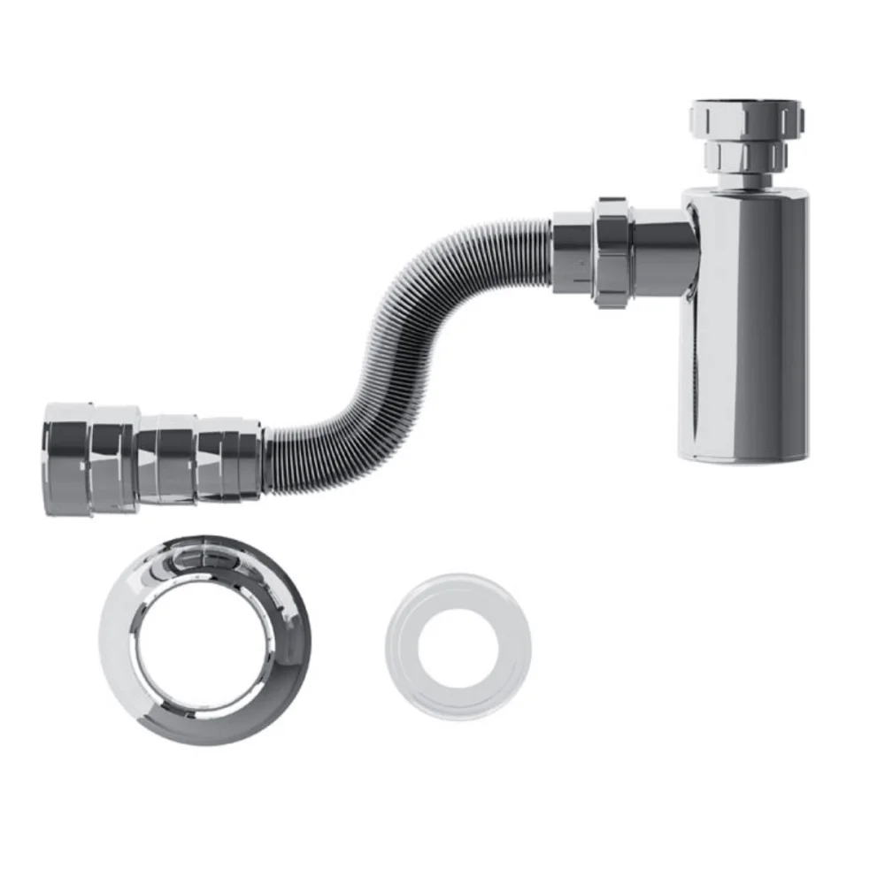 Sifão Sanfonado Com Copo Para Lavátorio PVC Cromado Blukit