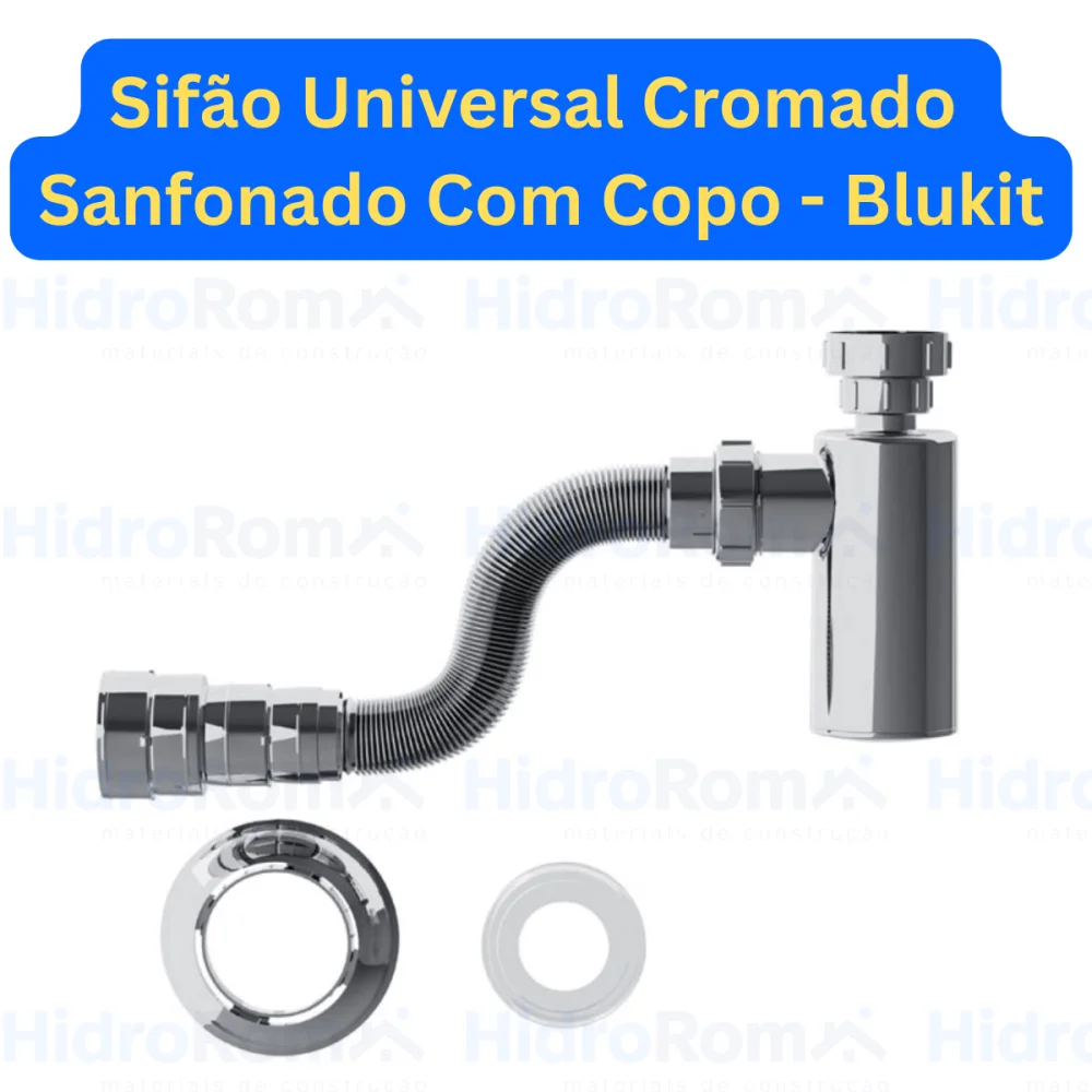 Sifão Sanfonado Com Copo Para Lavátorio PVC Cromado Blukit