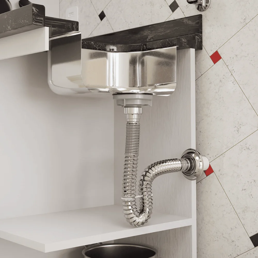 Sifão Tubo Extensivo Sanfonado Universal 70cm Cromado Com Canopla Blukit