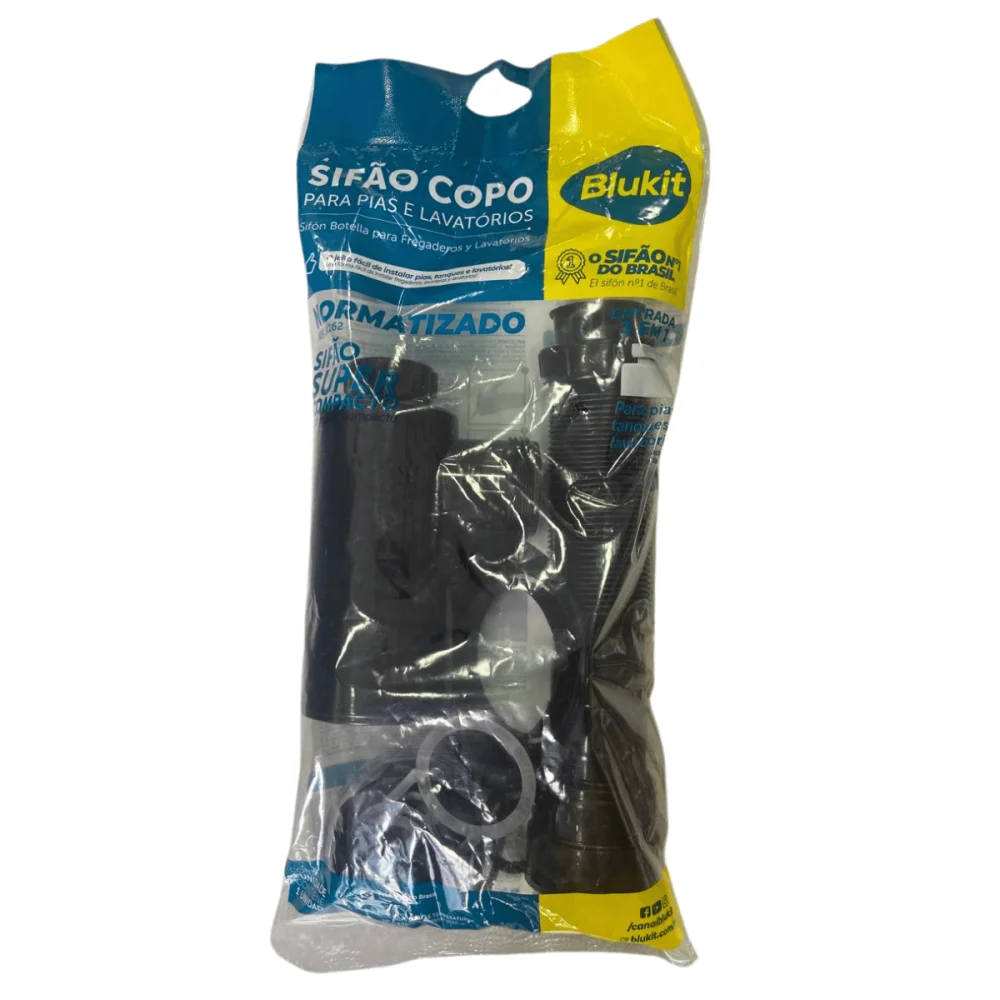 Sifão Sanfonado Com Copo Para Lavátorio PVC Black (Preto) Blukit