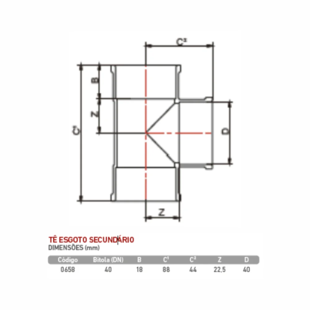 Te Esgoto 40x40mm PVC Série Normal Krona