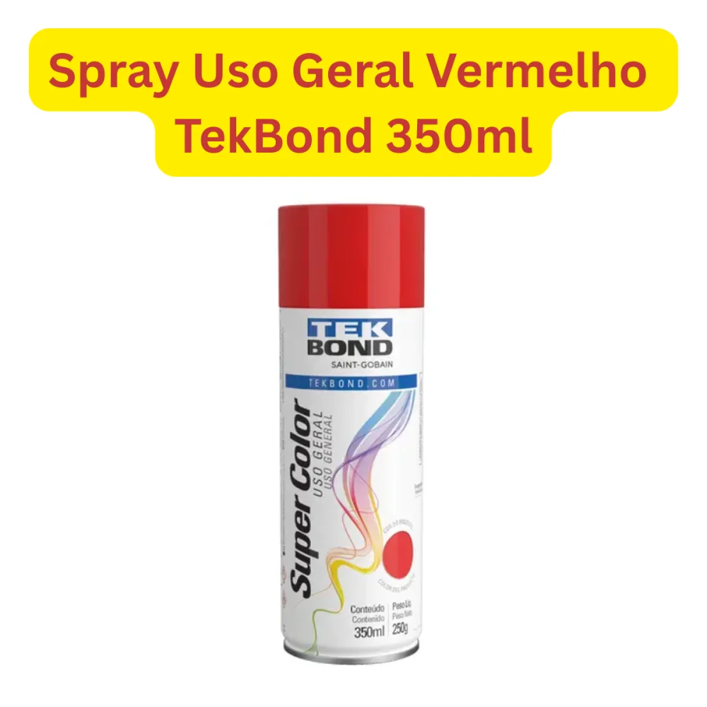 Tinta Spray Vermelha 350ml Tekbond Uso Geral Secagem Rápida