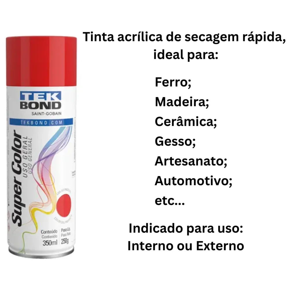 Tinta Spray Vermelha 350ml Tekbond Uso Geral Secagem Rápida