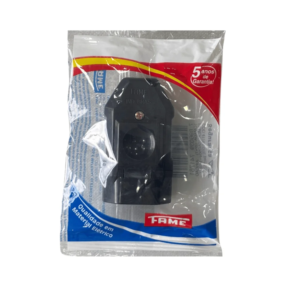 Tomada 2P+T 10A/250v Junção Fêmea Preta Sobrepor Ref 4176 Fame