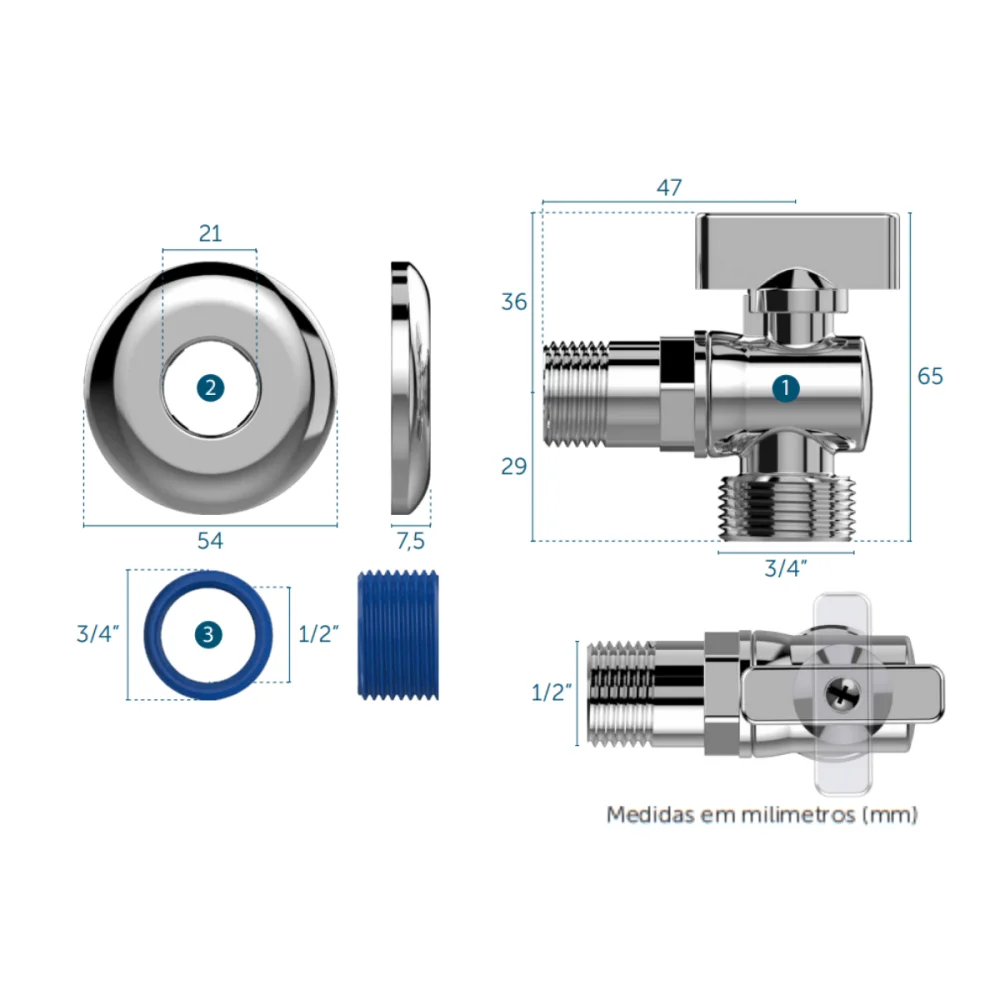 Torneira De Máquina De Lavar Esfera 1/4 De Volta 1/2" - 3/4" Blukit