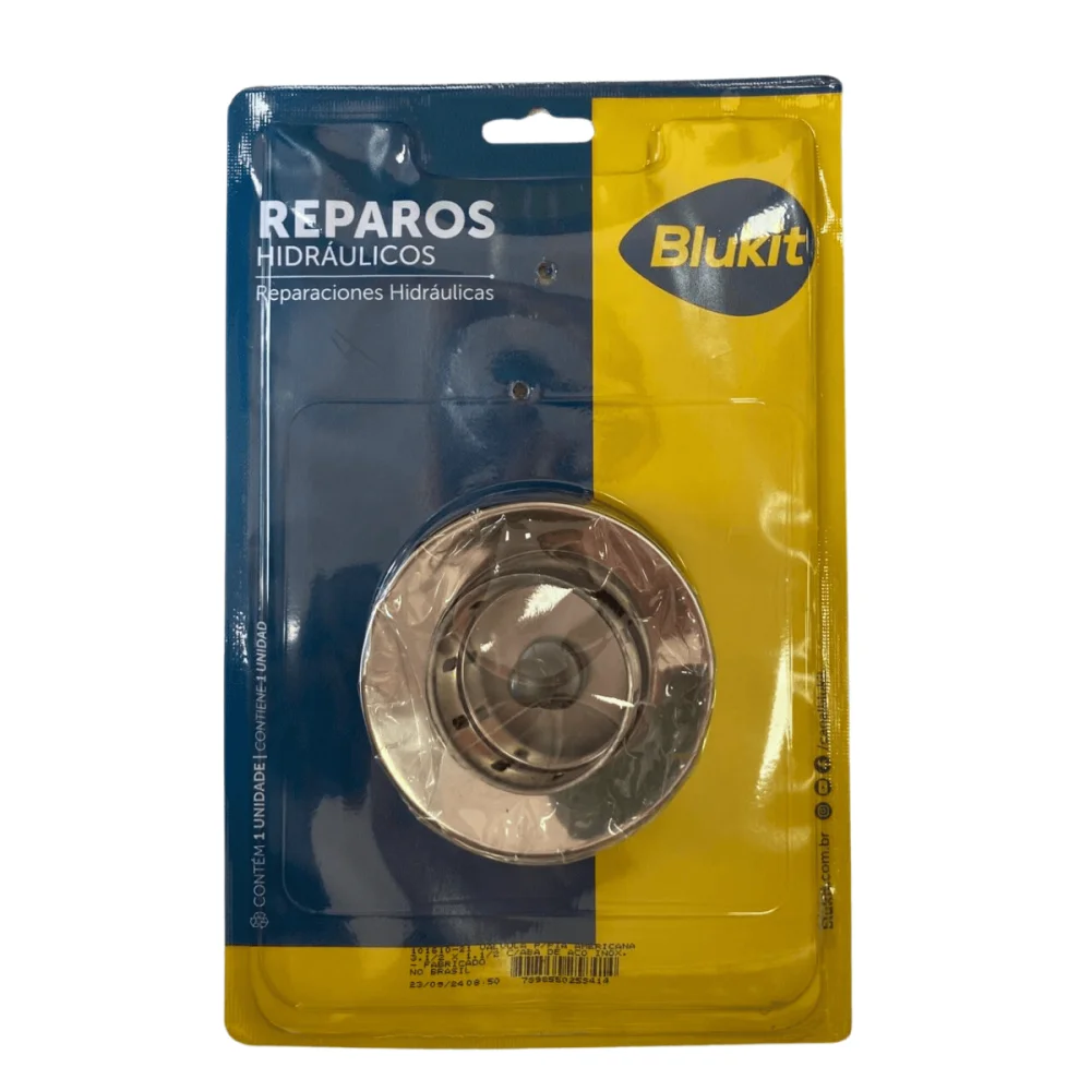 Válvula Para Escoamento Pia Americana Aba Aço Inox 3.1/2"x1.1/2" Blukit