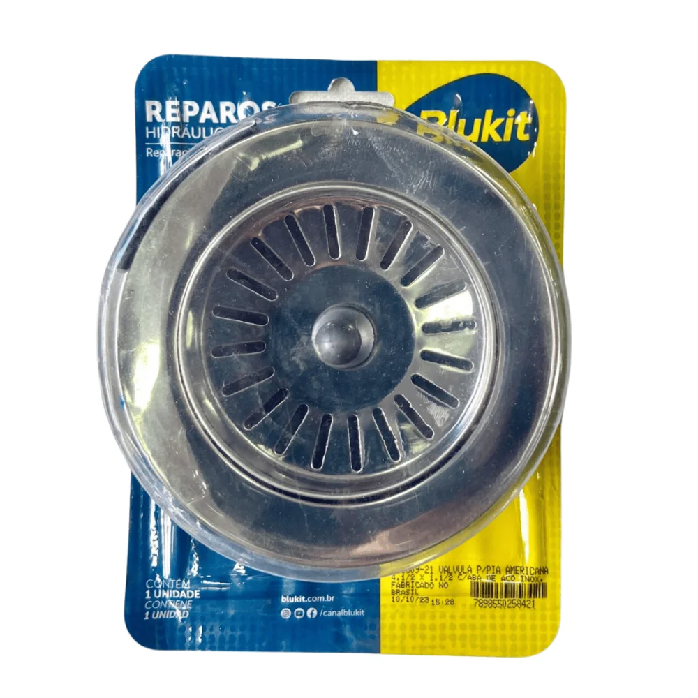 Válvula De Escoamento Para Pia Americana Com Aba de Aço Inox 4.1/2"x1.1/2" Blukit