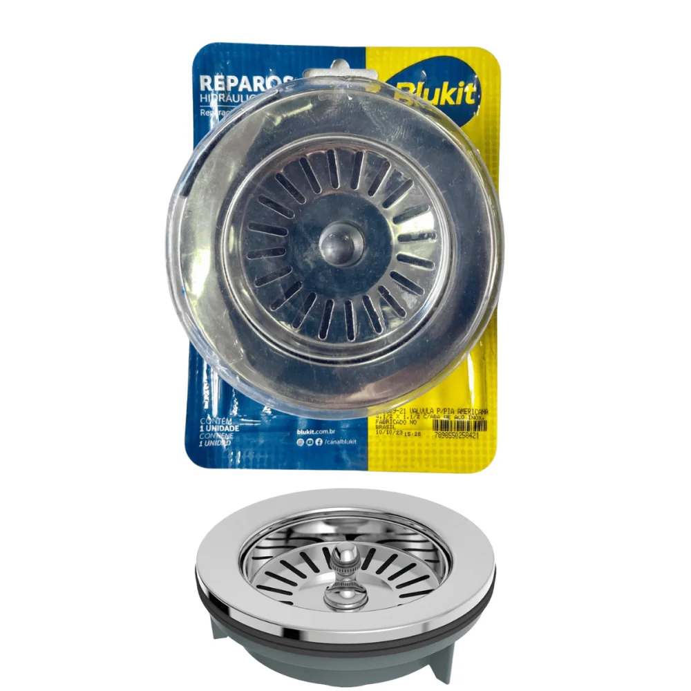 Válvula De Escoamento Para Pia Americana Com Aba de Aço Inox 4.1/2"x1.1/2" Blukit