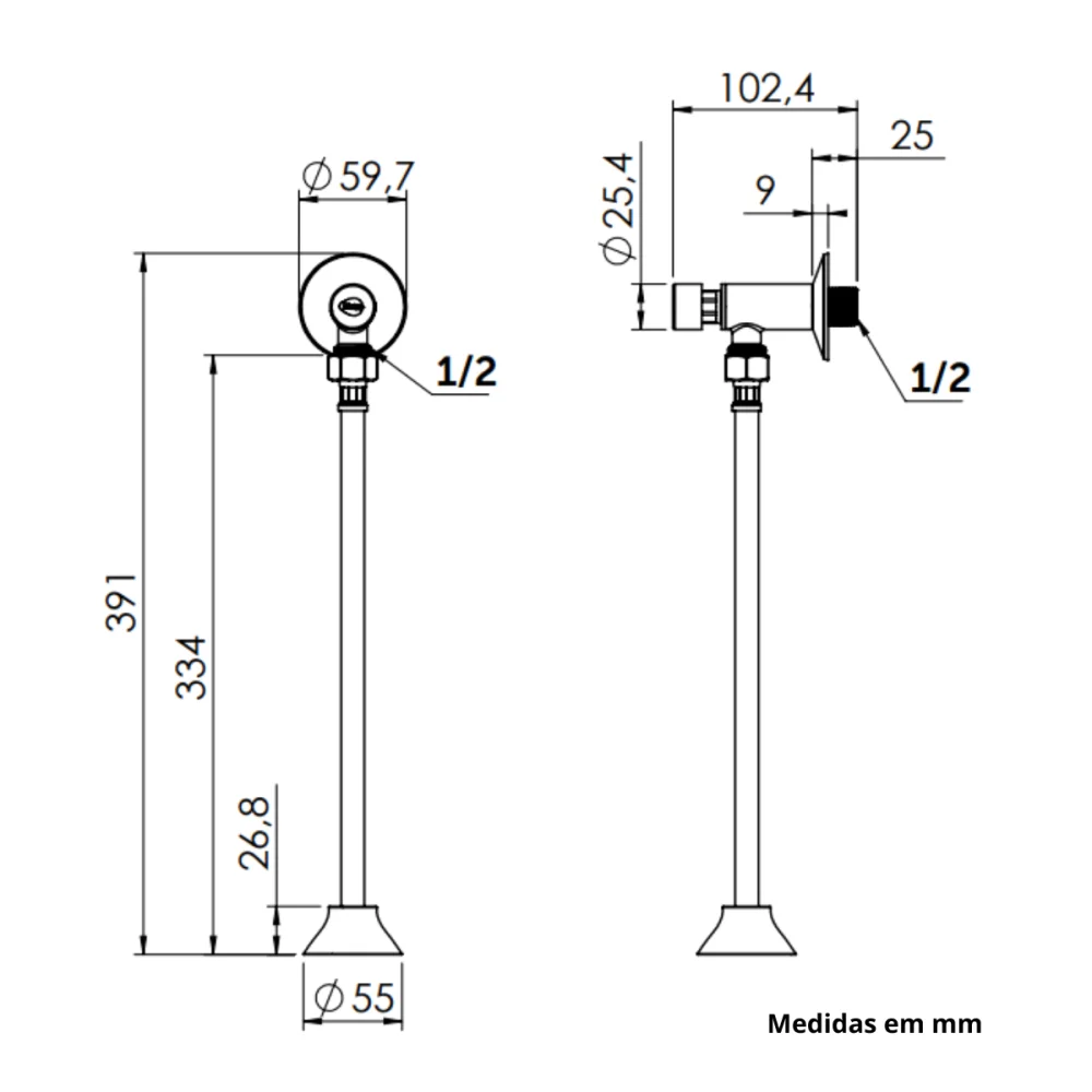 Válvula Para Mictório Cromado Com Canopla e Flexível 30cm Blukit