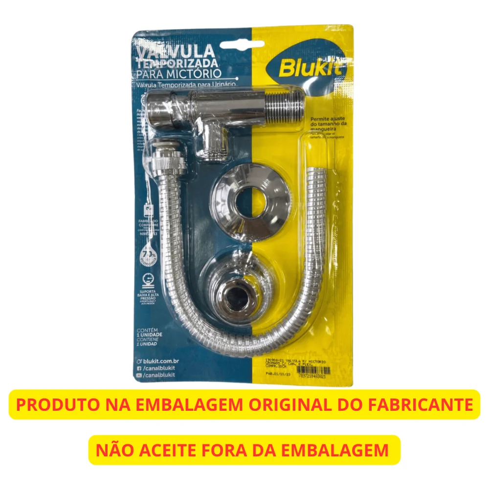 Válvula Para Mictório Cromado Com Canopla e Flexível 30cm Blukit