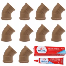 Kit 10 Peças de Joelho 45º PVC Marrom Soldável 20mm + 1 Adesivo PVC 75g Krona