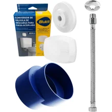 Kit Conversor Vávula Descarga p/ Cx Acoplada + Adaptavaso + Engate Inox 30cm