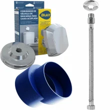 Kit Conversor Vávula Descarga p/ Cx Acoplada + Adaptavaso + Engate Inox 40cm