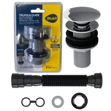 Kit Válvula Click Lavatório + Sifão Black(Preto) Blukit