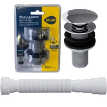 Kit Válvula Click Lavatório + Sifão Branco Blukit