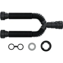 Sifão Duplo Tubo Extensivo Sanfonado 70cm Black(Preto) Com Canopla Blukit