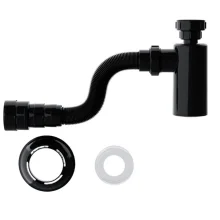 Sifão Sanfonado Com Copo Para Lavátorio PVC Black (Preto) Blukit