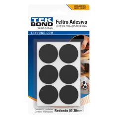 Feltro Adesivo Redondo 30mm Preto c/ 12 unidades Tekbond