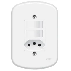 Interruptor 2 Teclas Simples 10A/250v e 1 Tomada 2P+T 20A/250v Blanc Ref 1364 Fame