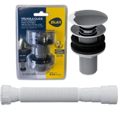 Kit Válvula Click Lavatório + Sifão Branco Blukit