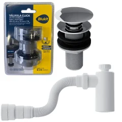 Kit Válvula Click Lavatório + Sifão Copo Branco Blukit