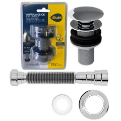 Kit Válvula Click Lavatório + Sifão Cromado Blukit