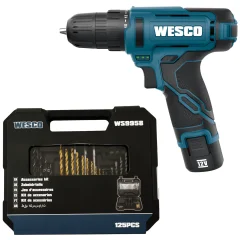 Parafusadeira Furadeira Bateria 12V WS2556 + Kit c/125 peças WS9958 Weso