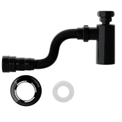 Sifão Sanfonado Com Copo Para Lavátorio PVC Black (Preto) Blukit