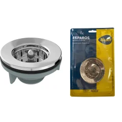 Válvula Para Escoamento Pia Americana Aba Aço Inox 3.1/2"x1.1/2" Blukit