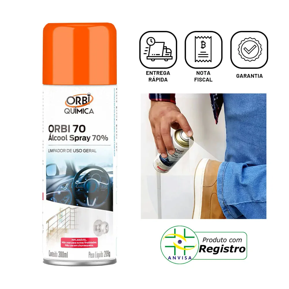 Álcool Spray 70° Antisséptico e Higienizador 300ML 209G Orbi