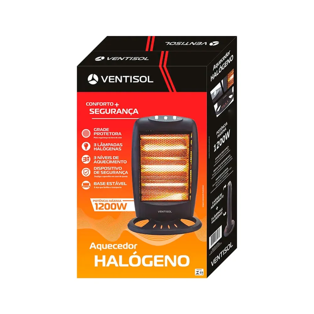 Aquecedor Doméstico Halógeno Portátil 1200 Watts AH-02 816 Ventisol