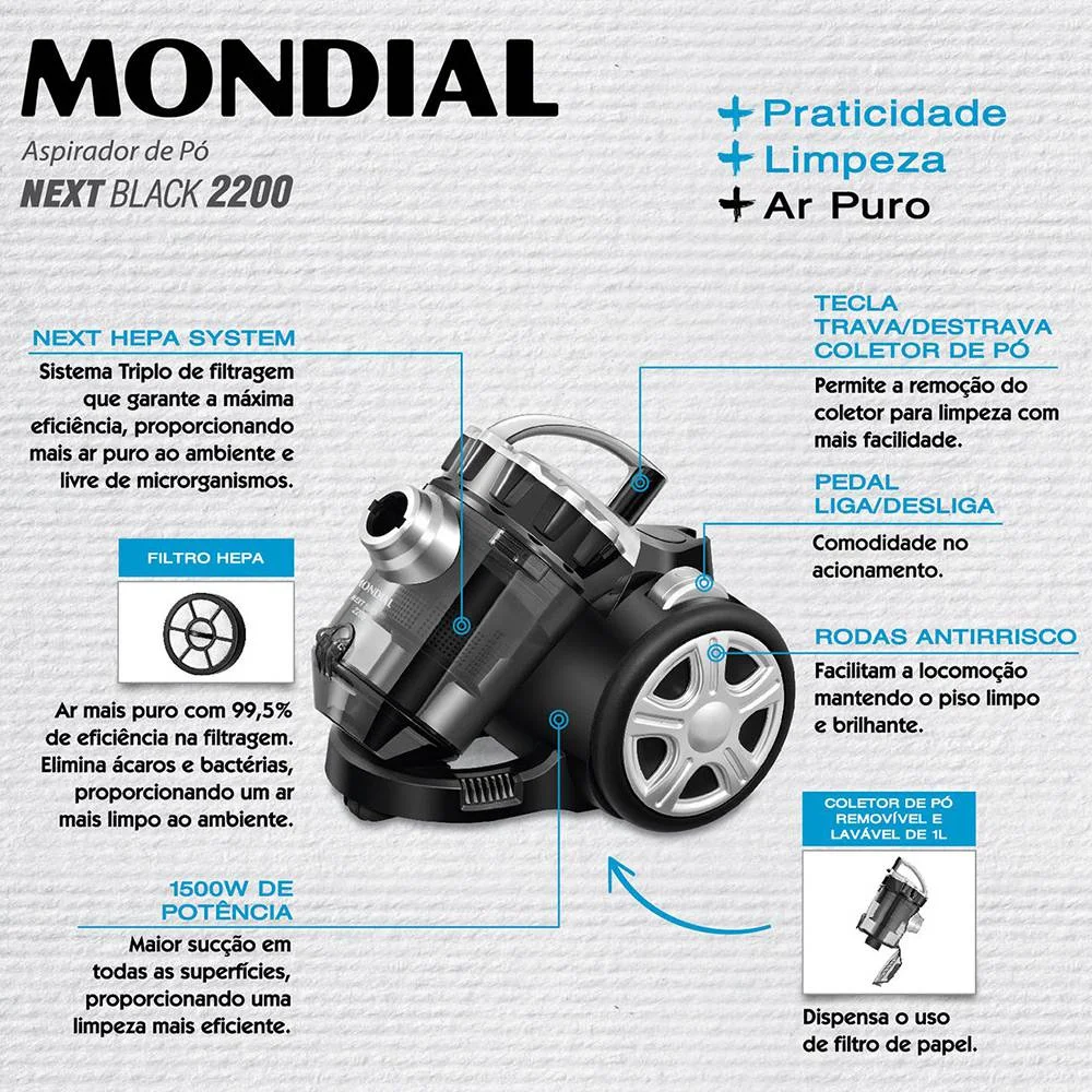 Aspirador de Pó Next Black 2200 AP-18 Mondial