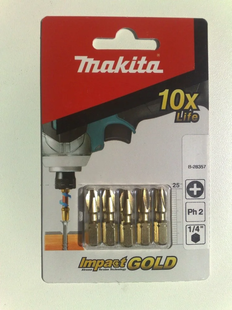 Bit Phillips 25mm PH2 Impact Gold B-28357 Makita 5 Peç