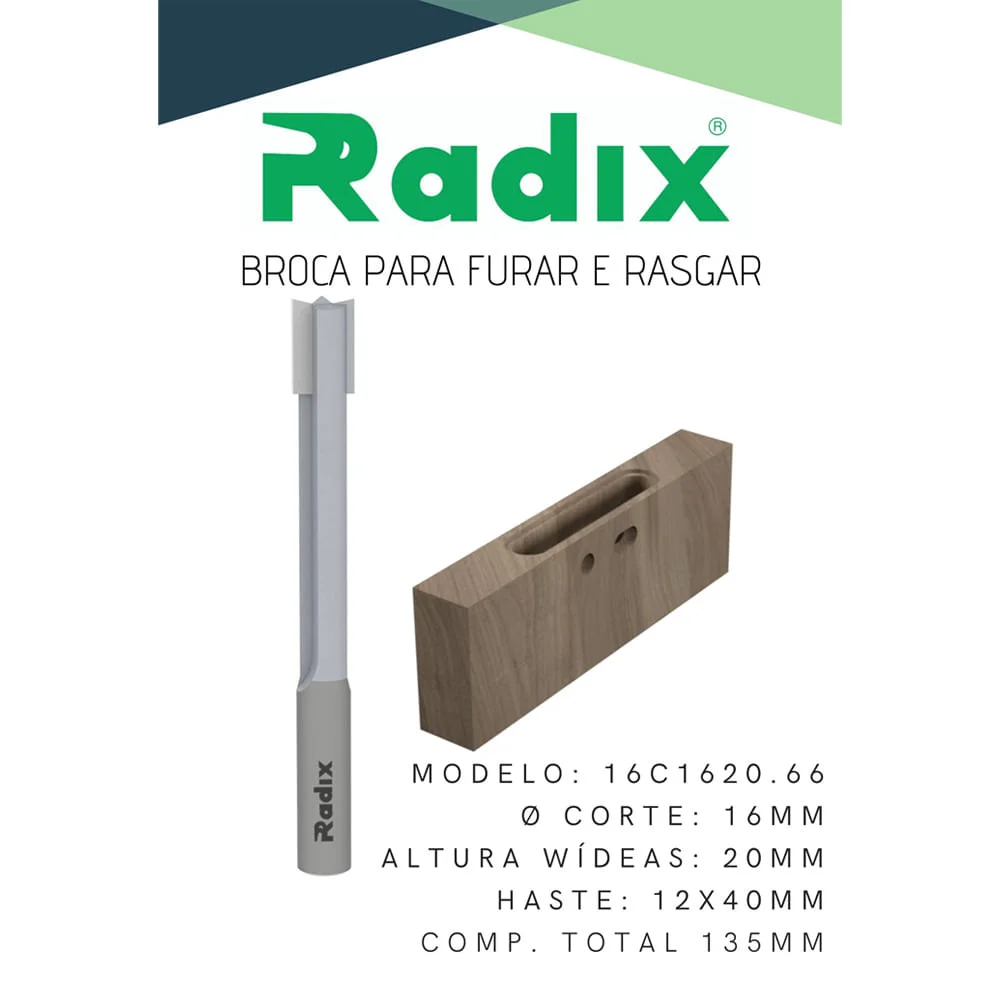 Broca 16mm para Furar Fechadura de Porta 16C1620.66 Radix