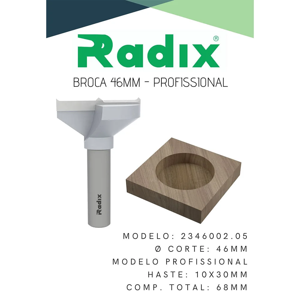 Broca Forstner para Dobradiça 46x68mm 2346002.05 Radix