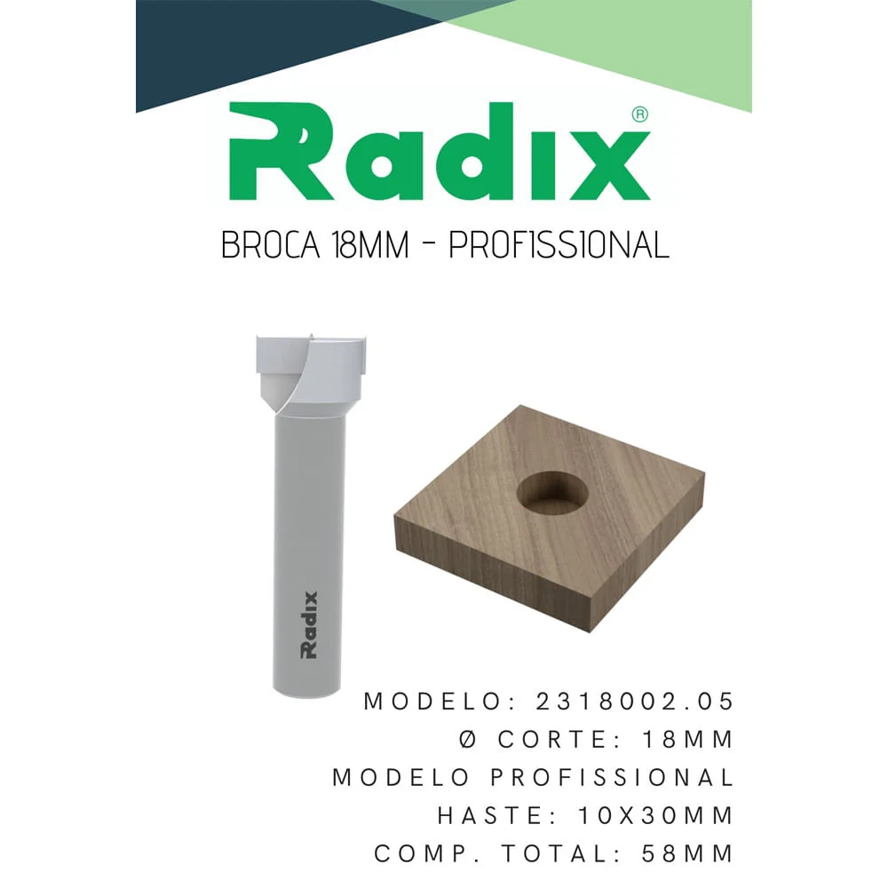 Broca Forstner para Dobradiç 18mm 2318002.05 Radix