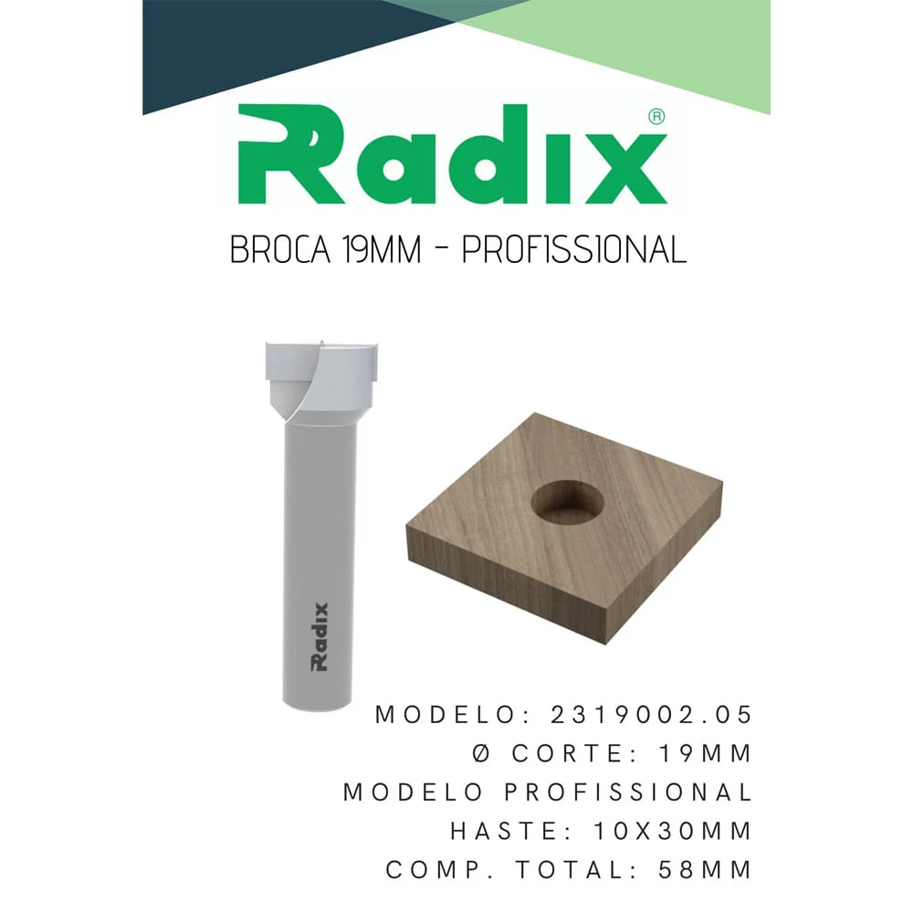 Broca Forstner para Dobradiç 19x58mm 2319002.05 Radix