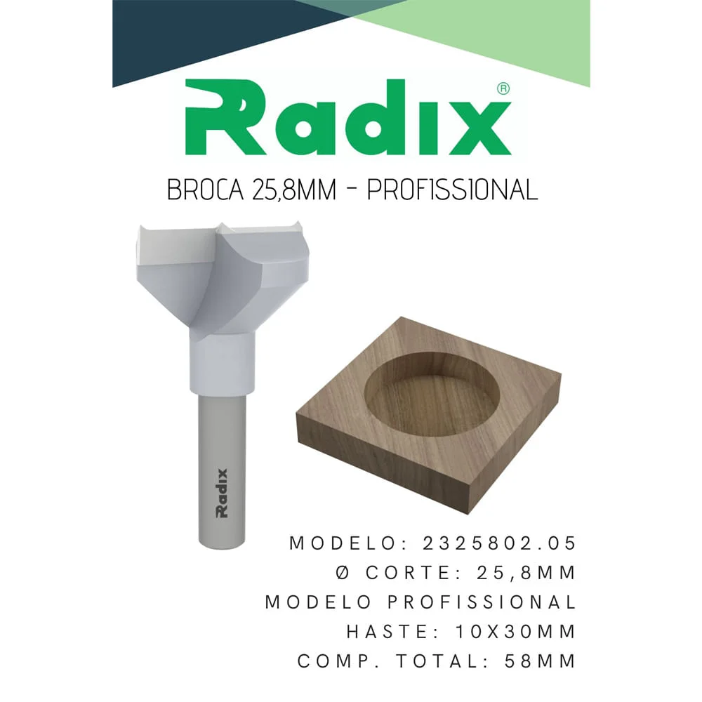 Broca Forstner para Dobradiç 25.8x58mm 2325802.05 Radix