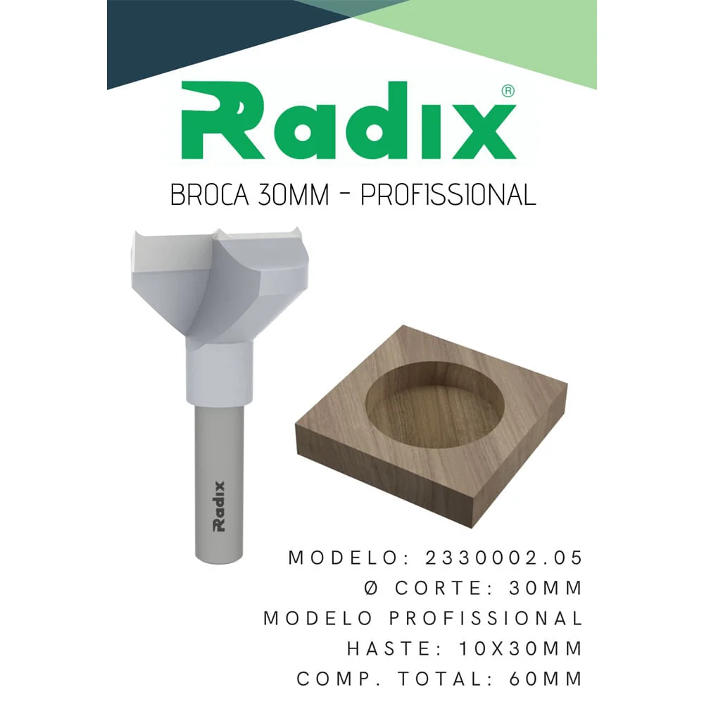 Broca para Dobradiç e Puxador 30x60mm 2330002.05 Radix
