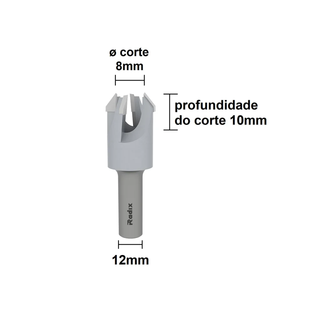Broca Tarugo 8mm com 3 Cortes 8x12mm 18T08000.06 Radix