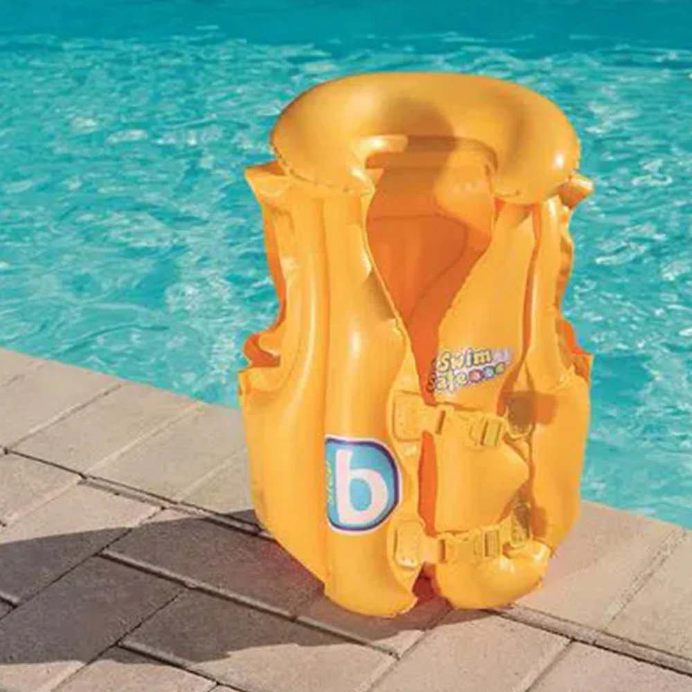 Colete Inflável Infantil Swim Safe com Encosto para Cabeça 120120 Bestway Amarelo