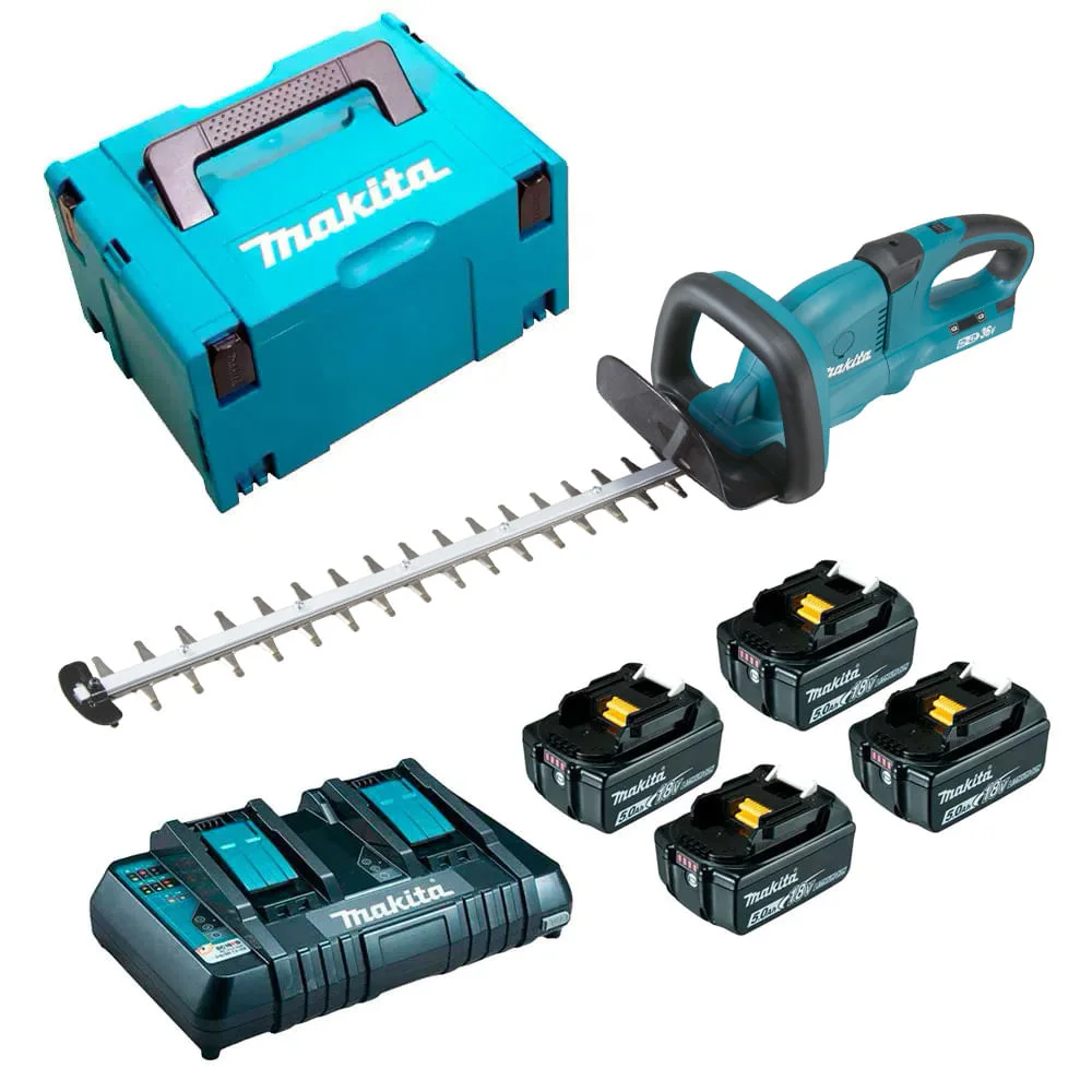 Combo Aparador Cerca 4Baterias 18V 5Ah Carregador Duplo e MacPack DUH651Z Makita 220 Volts